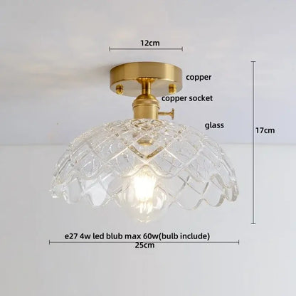 Modern nordic bedroom glass led ceiling light with diamond glass led and copper-finished mounting base and socket