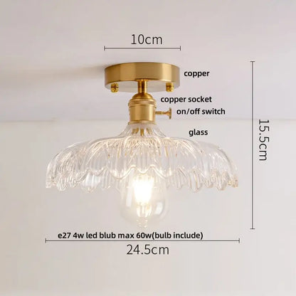 Modern nordic clear glass ceiling light fixture with brass copper and integrated on off switch for bedroom use