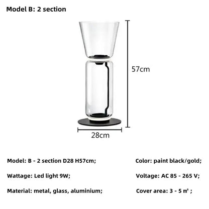 Modern nordic floor lamp with two-section glass shade led design and black and gold metal accents for living room