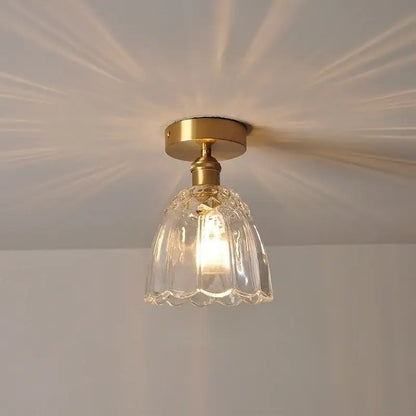 Modern nordic glass flower led ceiling light with clear fluted glass and brass finish for bedroom use