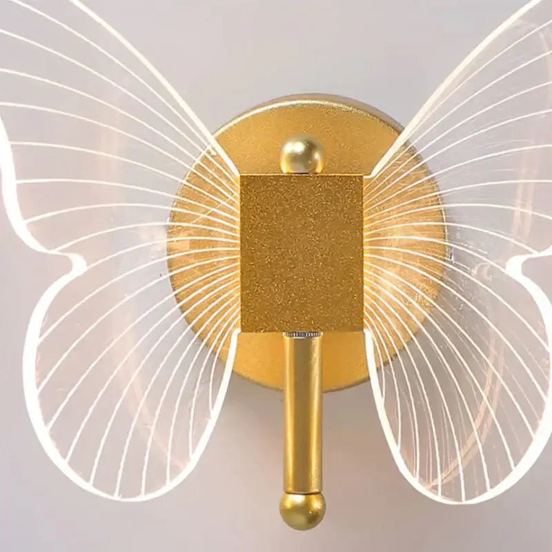 Modern nordic gold led butterfly wall lamp with copper led butterfly design and translucent wings for bedroom lighting