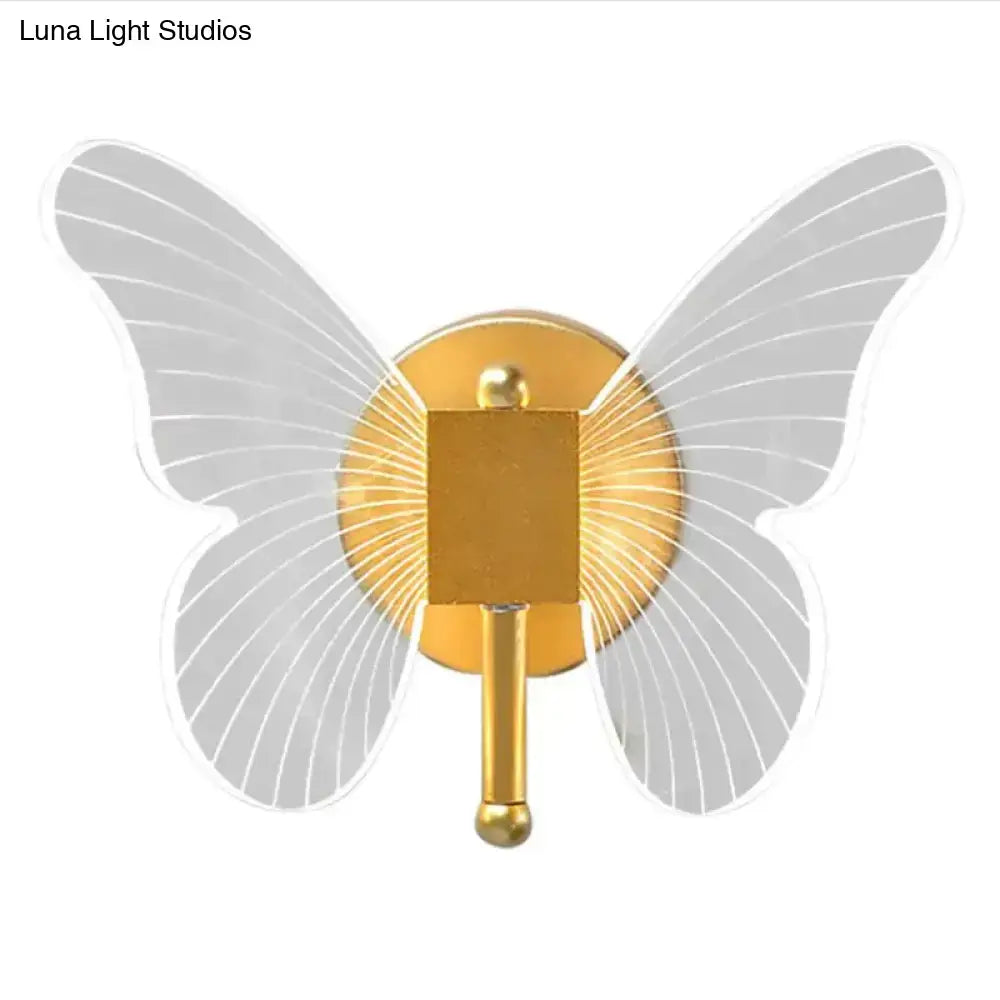 Modern nordic gold led butterfly wall lamp with copper led butterfly design and translucent wings for bedroom use