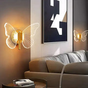 Modern nordic gold led butterfly wall lamp with copper led butterfly design and translucent illuminated wings for bedroom use