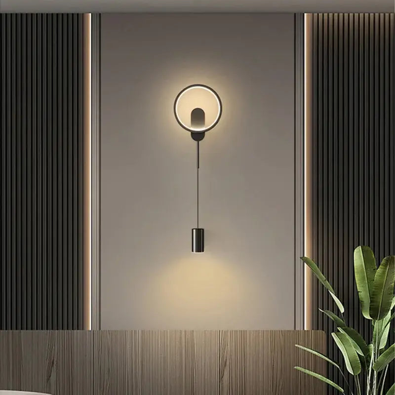 Modern nordic gold led wall light featuring a sleek black circular wall lamp with warm ambient decorbites gold led lighting