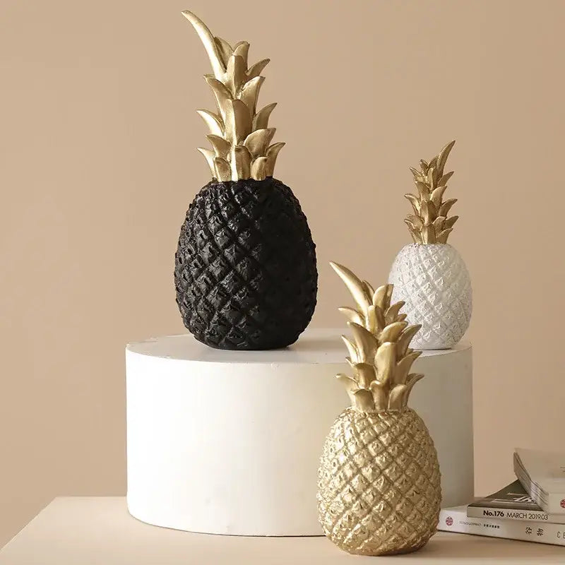 Modern nordic black and gold golden pineapple figurine with textured diamond pattern for living room decorbites decorbites golden pineapple