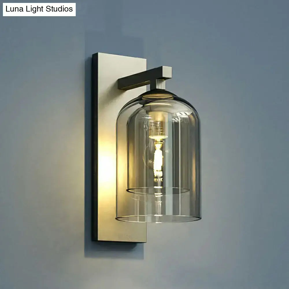 Modern nordic grey finish wall lamp with brushed brass backplate and clear glass dome for led incandescent fluorescent use