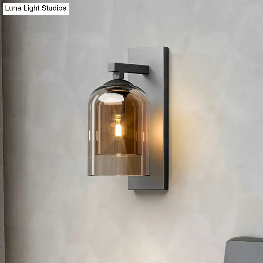 Modern nordic wall lamp with grey finish smoked glass dome and black metal bracket for led incandescent fluorescent bulbs
