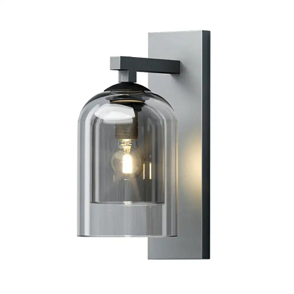 Modern nordic grey finish wall lamp with smoked glass dome and brushed nickel frame for led incandescent fluorescent use