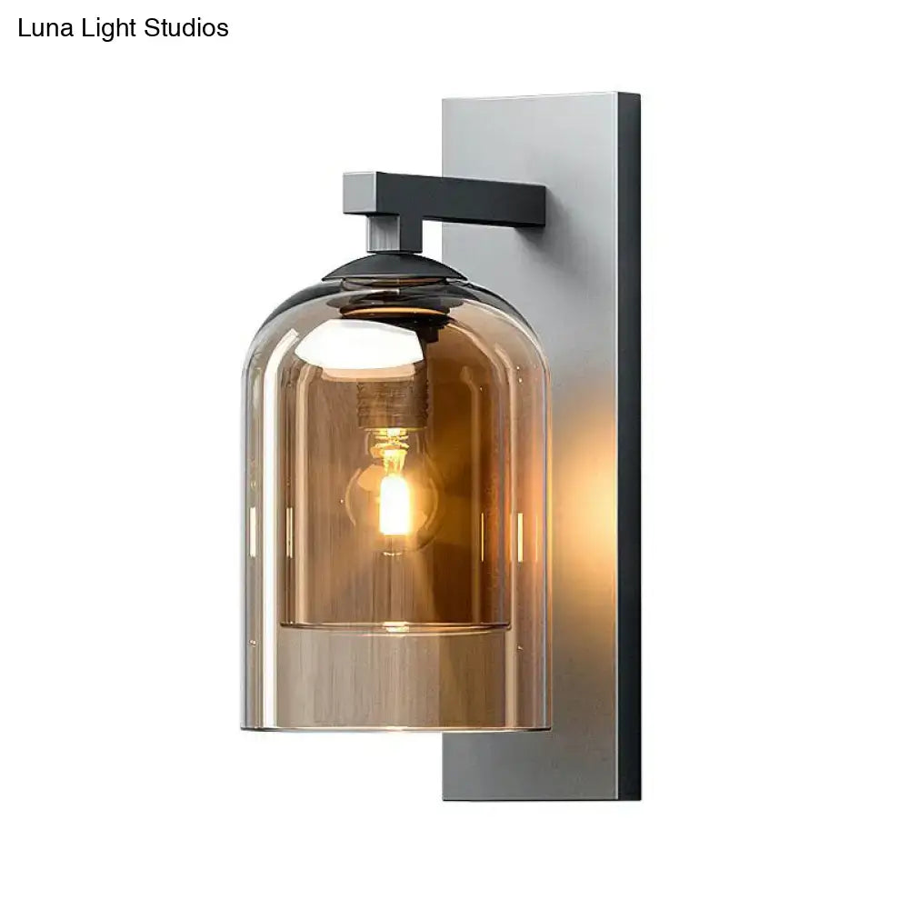 Modern nordic grey finish wall lamp with smoked glass dome and black metal bracket suitable for led incandescent fluorescent bulbs