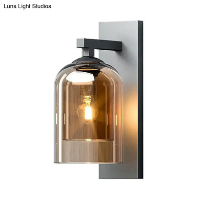 Modern nordic grey finish wall lamp with smoked glass dome and black metal bracket suitable for led incandescent fluorescent bulbs