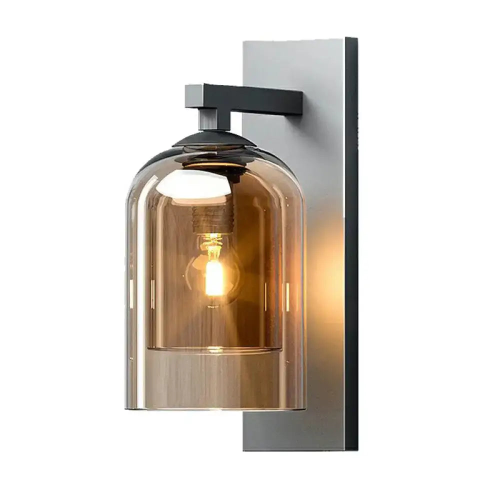 Modern nordic grey finish wall lamp with smoked glass dome and black metal bracket for led incandescent fluorescent bulbs