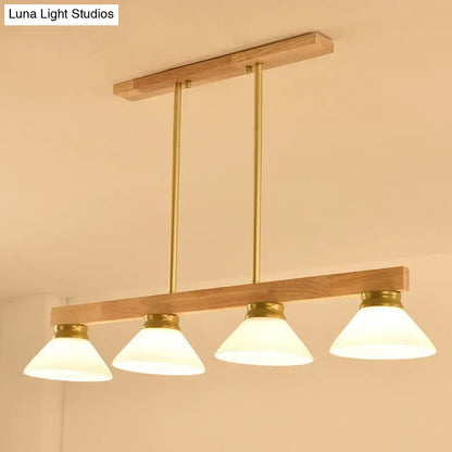 Modern farmhouse pendant light decorbites nordic linear wood hanging light with natural wood frame brass accents and opal glass shades