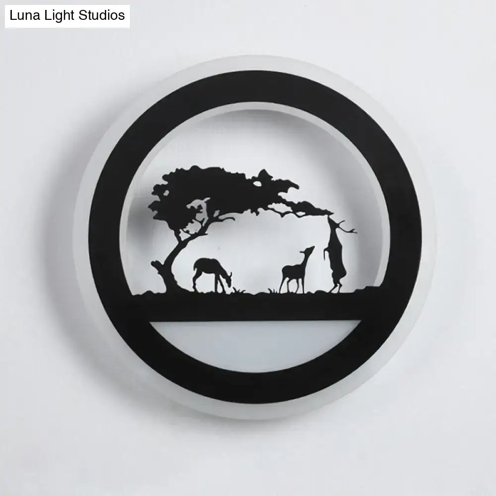 Modern nordic wall light with shelf featuring a black metal frame deer silhouette and frosted diffuser bulb included