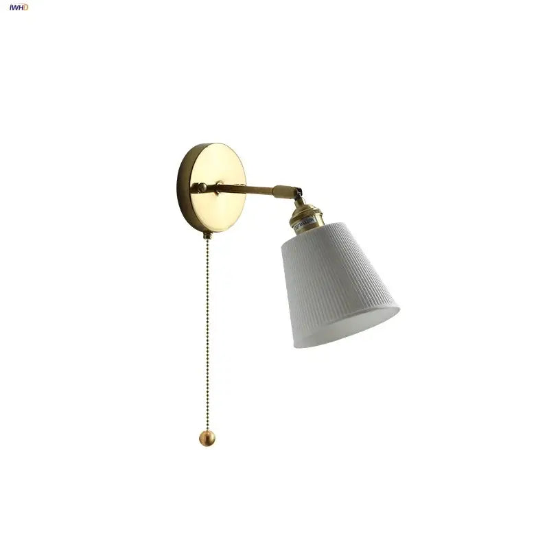 Modern nordic white ceramic wall lights with brass adjustable arm and white ribbed lampshade for bedroom decorbites ceramic wall