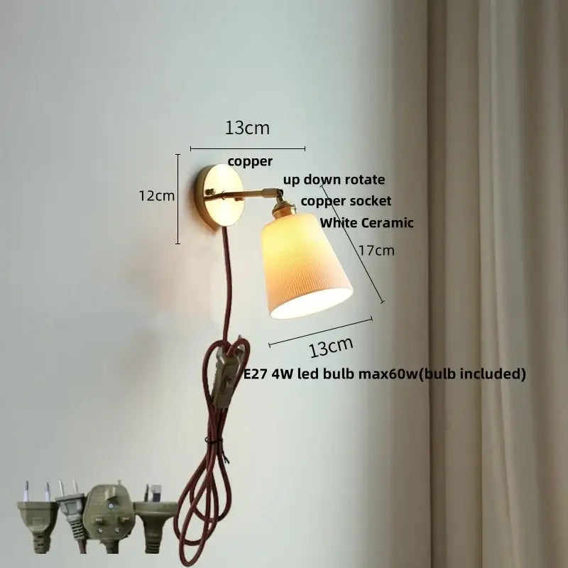 Modern nordic white ceramic wall lights with copper sconce brass adjustable arm and e27 4w led bulb decorbites ceramic wall