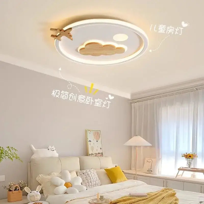Modern nordic white decorbites cloud lamp with wooden airplane design and soft ambient lighting for bedroom use