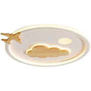 A modern nordic white decorbites cloud lamp with wooden airplane and glowing cloud cutouts for bedroom lighting