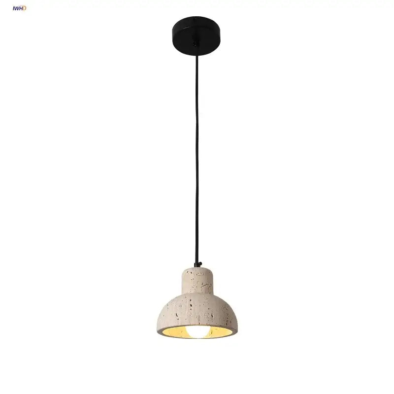 Modern off white cave stone led pendant light with textured concrete shade and black metal mount for dining room decorbites cave stone
