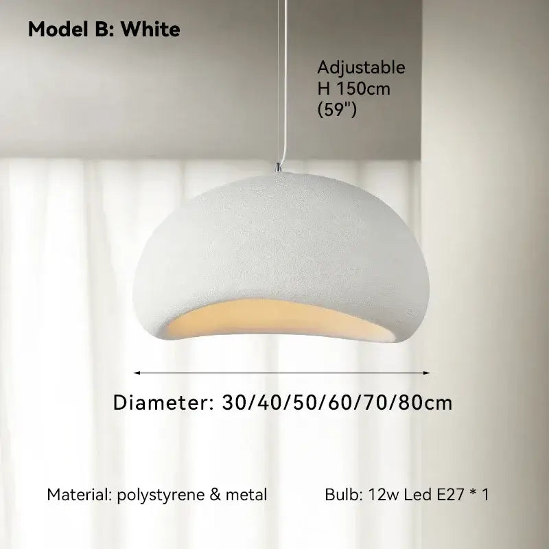 Modern off white ceramic pendant light led chandelier with textured polystyrene metal construction and 150cm adjustable height