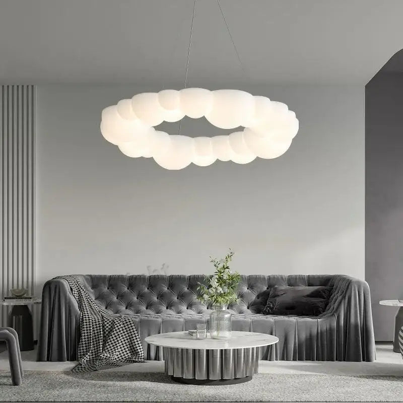 Modern off white cloud pendant led with opal white finish and soft diffused glow by decorbites pendant light for living room
