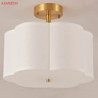 Modern off white textured fabric ceiling light with copper acrylic base by decorbites for bedroom decor