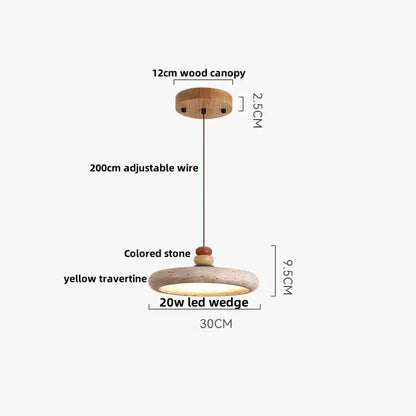Modern off-white travertine adjustable led pendant light with wooden canopy and colored stone accent for dining room decorbites adjustable led