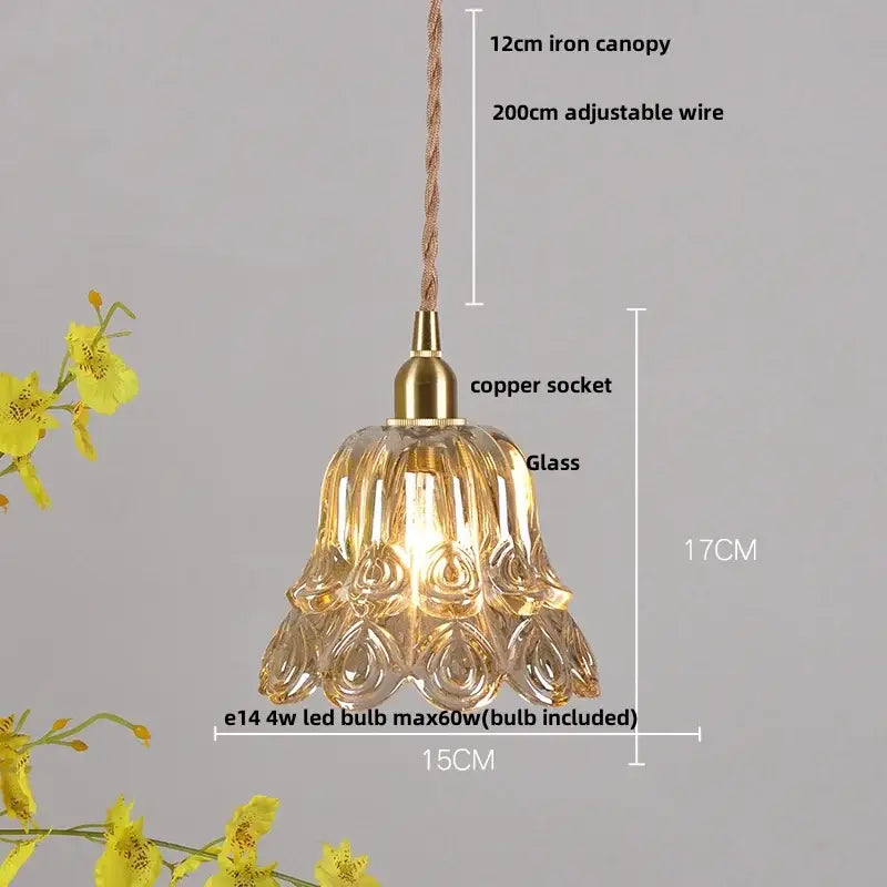 Modern olive green and copper glass led pendant lamp with translucent amber fluted shade and brass copper glass led socket