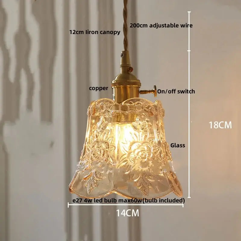 Modern olive green pendant lamp with decorbites copper glass led featuring floral etching and adjustable 200cm wire
