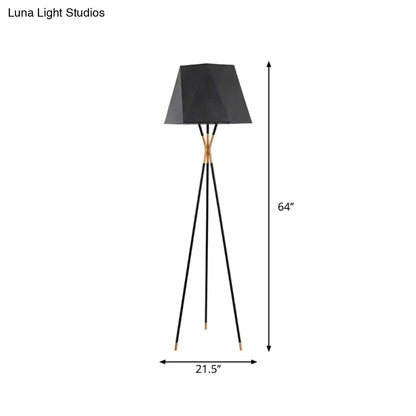 Decorbites™ modern black metal floor lamp 64 inches tall with geometric lampshade and gold accents 110v-120v