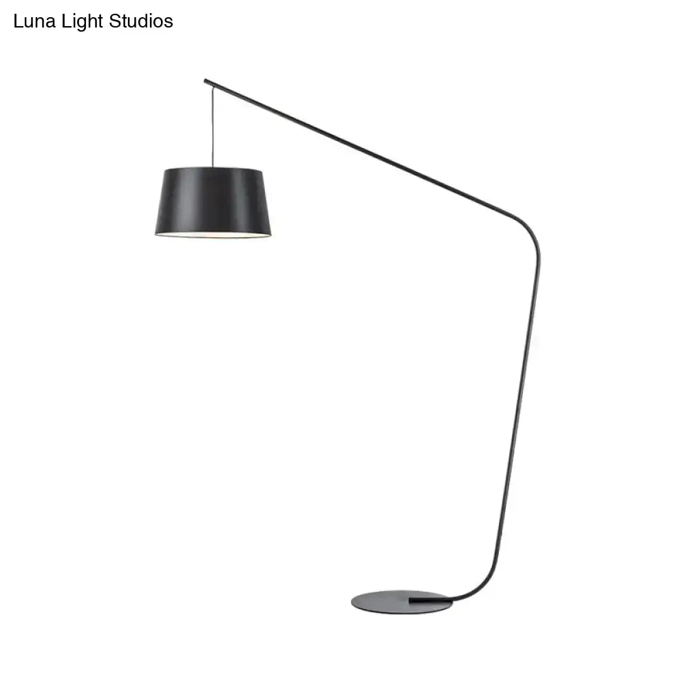 DecorBites modern black metal floor lamp with sleek curved arm and cylindrical shade 110v-120v for living room