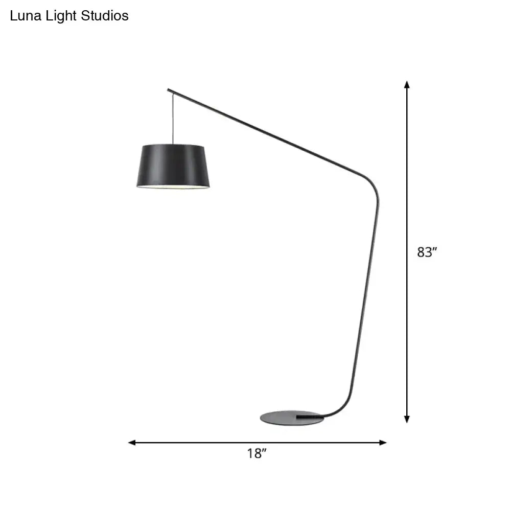 Modern black metal floor lamp with sleek curved arm and cylindrical shade for living room 110v-120v use