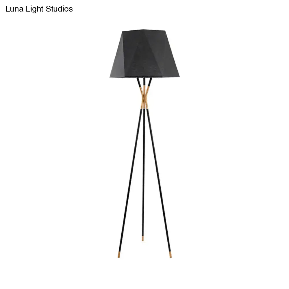 Decorbites™ modern black metal floor lamp with black geometric lampshade gold-toned tripod base and 110v-120v use