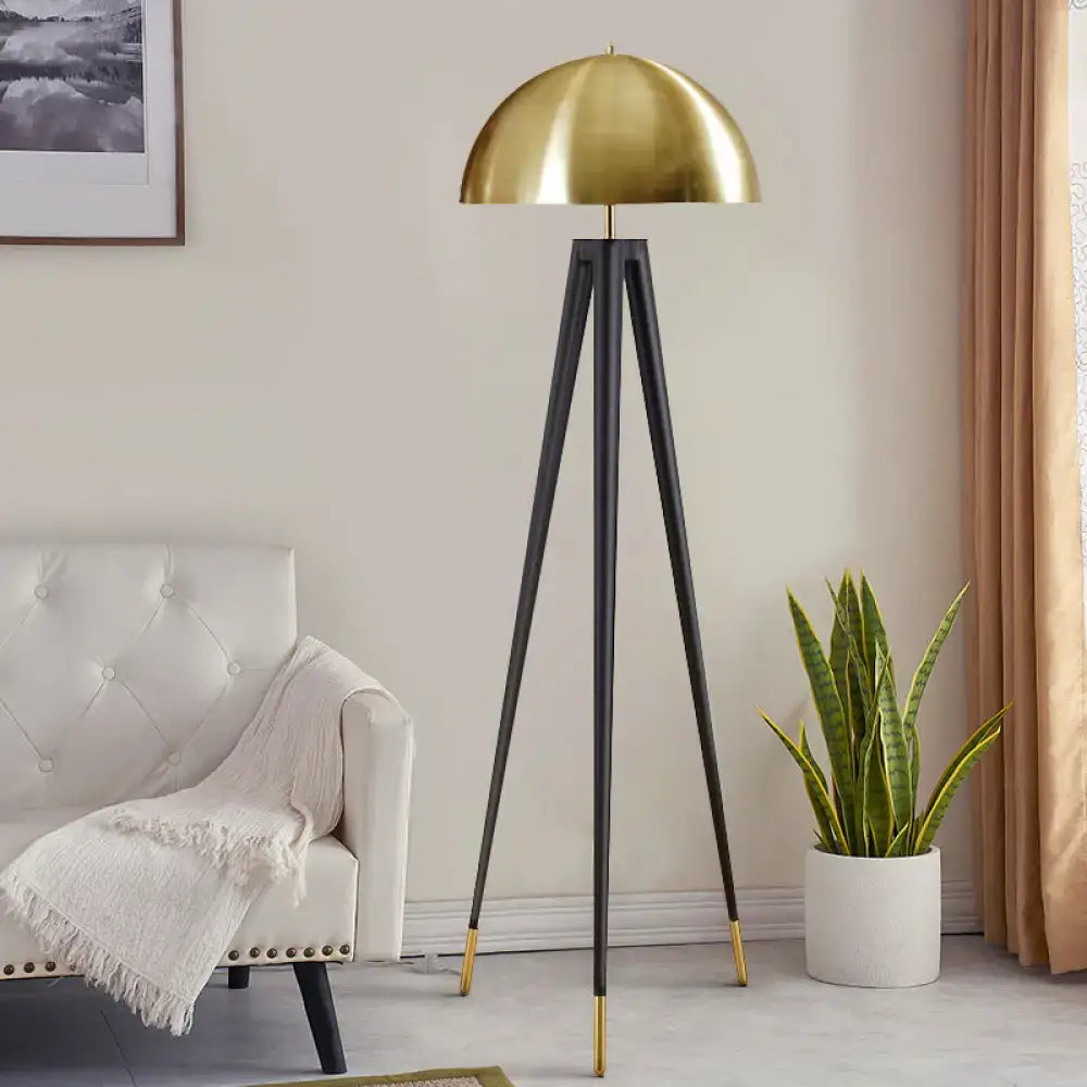 Decorbites modern black metal floor lamp with gold dome shade and black tripod legs 110v-120v for living room