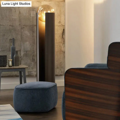 DecorBites™ modern black metal floor lamp with unique linear capsule arch design and 110v-120v exposed bulb for living room