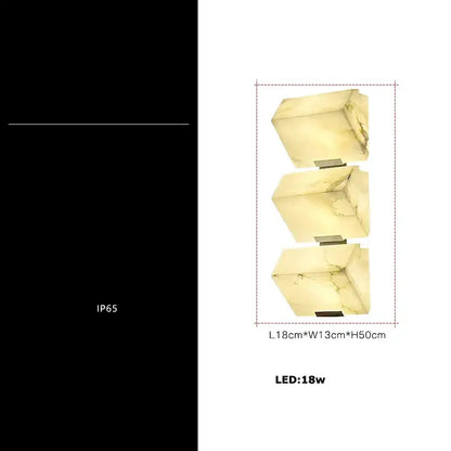 Modern onyx amber geometric led outdoor wall sconce with three-tier translucent veined stone cubes and slim metallic bases decorbites geometric led