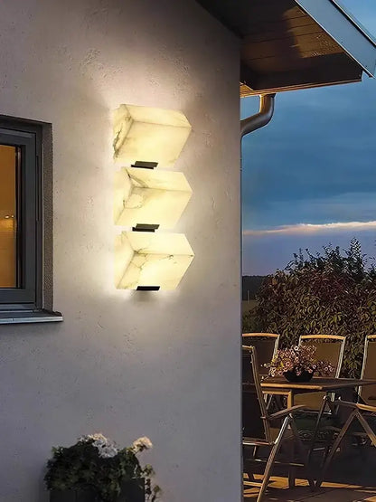 Modern onyx amber geometric led outdoor wall sconce with warm white marble panels for led outdoor wall decorbites geometric led lighting
