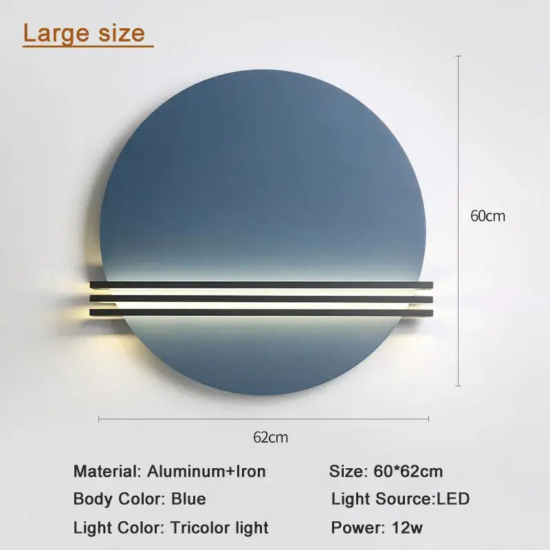 Modern orange and black circular wall lamp with blue LED light fixture featuring three horizontal illuminated bars decorbites circular wall lamp