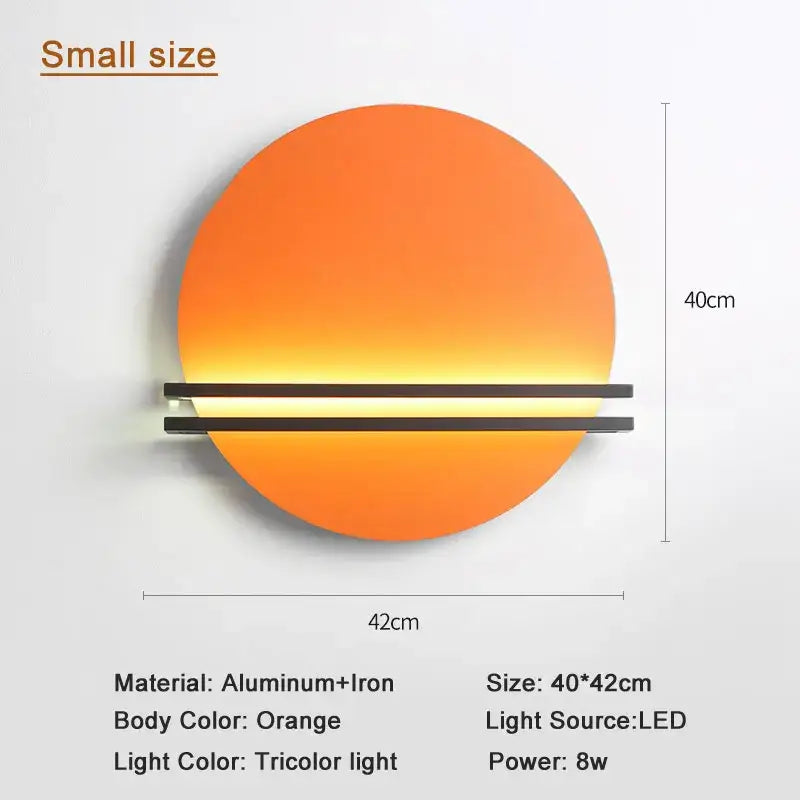 Modern orange and black circular wall lamp with sleek aluminum and iron frame and tricolor led illumination for bedroom decorbites circular wall lamp