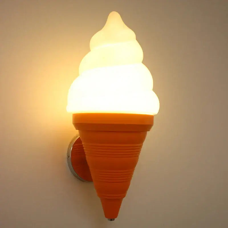 Modern orange ice cream led wall sconce with glowing white swirled top for kids bedroom decorbites ice cream light