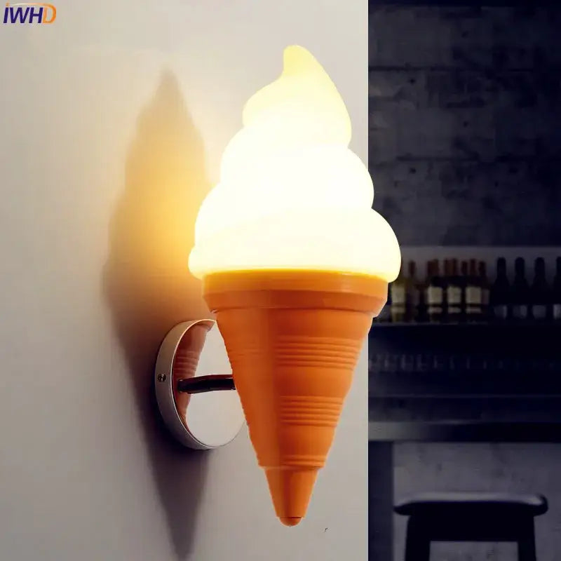 Modern orange ice cream led wall sconce with glowing white swirl top for kids bedroom decorbites ice cream lighting