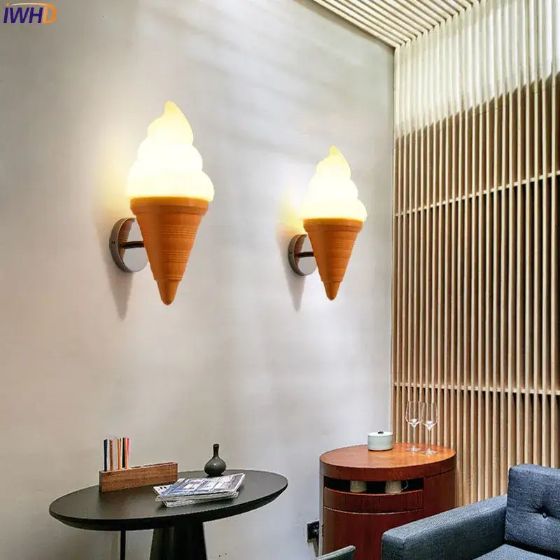 Modern orange ice cream led wall sconce with warm cone shape and textured surface for kids bedroom decorbites ice cream light