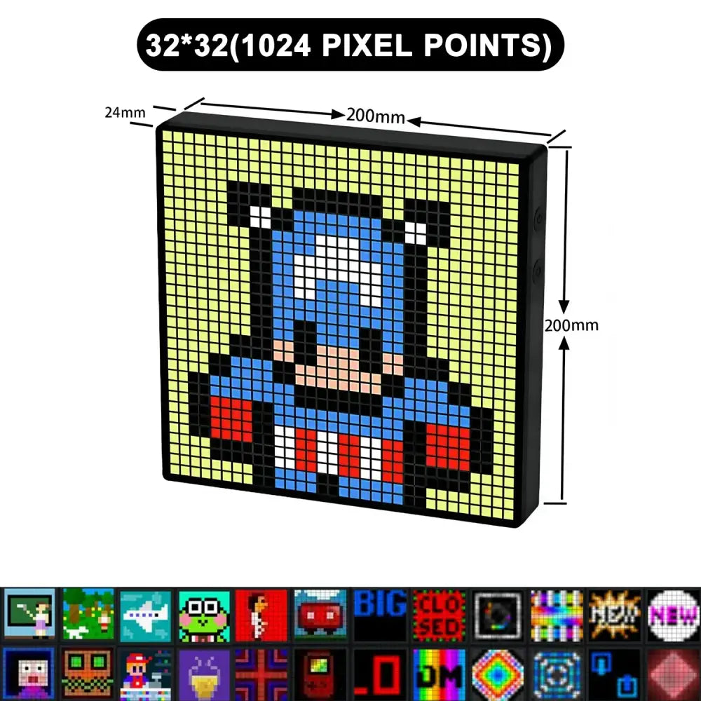 Black-framed 32x32 pixel led pixel display screen showing pixelated captain america for modern gaming room decor