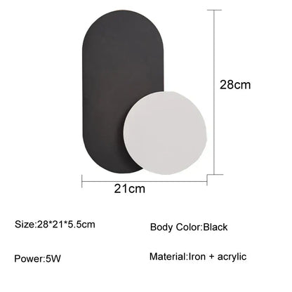 Modern orange and white decorbites led wall black iron and acrylic oval sconce with circular accent for living room lighting
