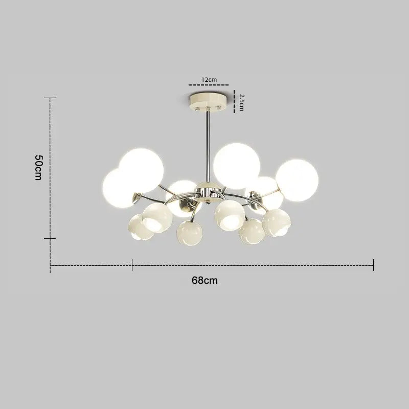 Modern chrome finished living room pendant lamp with frosted glass globes in a branching design decorbites cream living