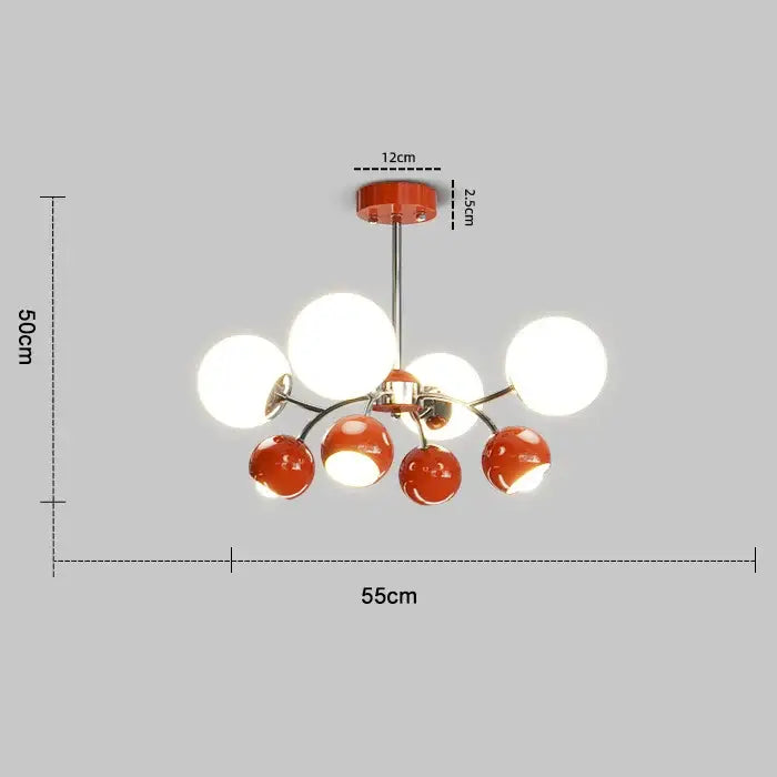 Modern orange and white glass pendant lamp with chrome stem and spherical shades for living room decorbites cream living