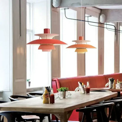 Modern orange and white tiered umbrella pendant light with warm coral and peach gradient for kitchen decorbites colorful umbrella pendant