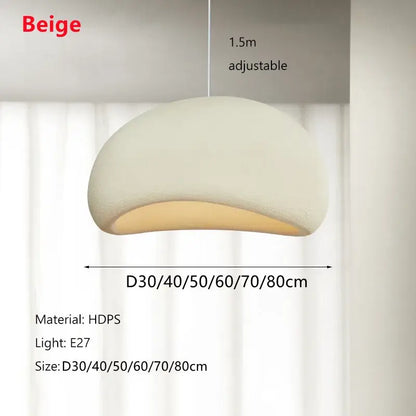 Beige handmade led pendant lamp with soft curved dome and adjustable 1.5m hanging length for dining room chandelier