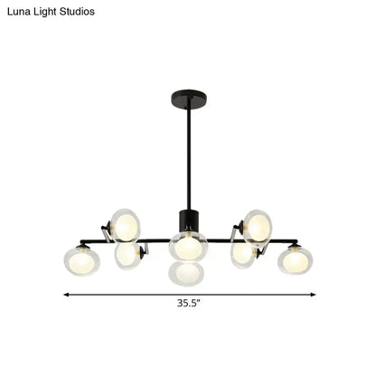 Black metal DecorBites modern oval shade island light with eight frosted glass globe bulbs in black white finish