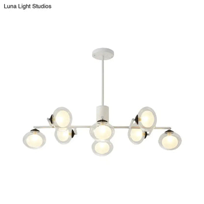 Modern black white DecorBites™ oval shade island light with 8 frosted glass globe bulbs in a symmetrical design