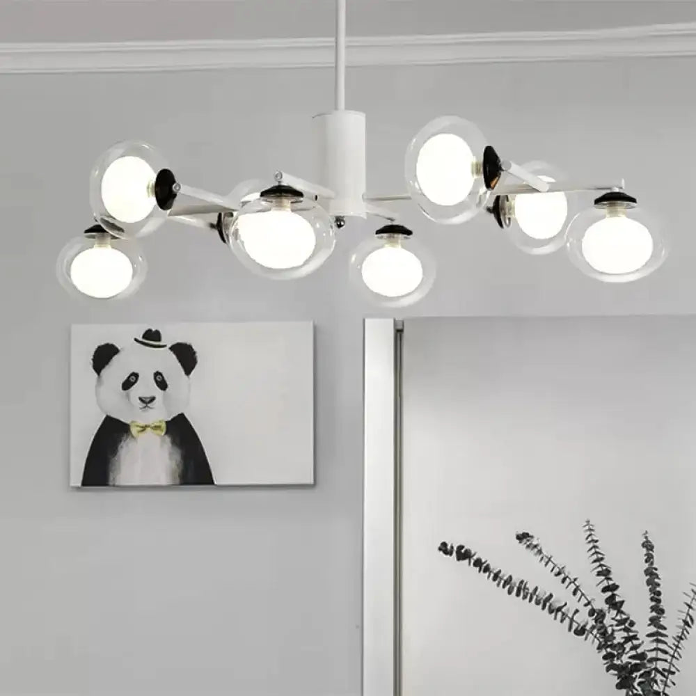 DecorBites modern oval shade island light with black and white finish featuring clear glass globe shades suspension light